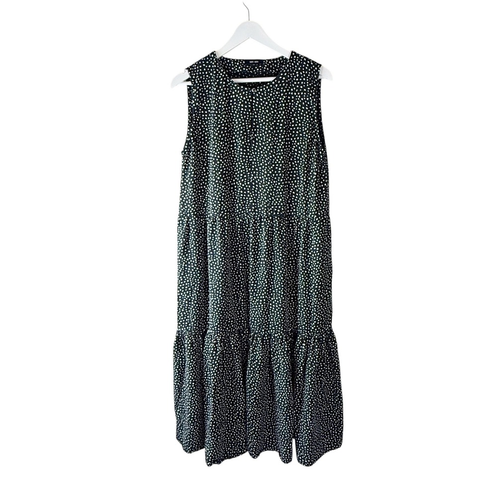 Saint + Sofia Black Polka Dot Tencel Tiered Sleeveless Midi Dress Womens Size 12